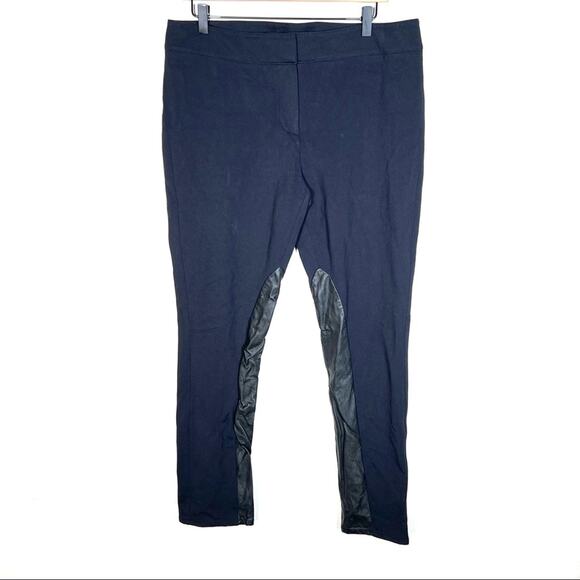 Ann Taylor midnight blue w black faux leather leggings riding pants size 14 B104 - Picture 1 of 4